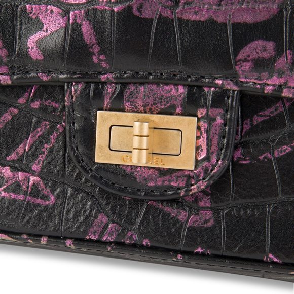 Chanel Black Crocodile Embossed Graffiti Reissue 2.55 224 Mini Flap Shoulder Bag - Picture 4 of 10